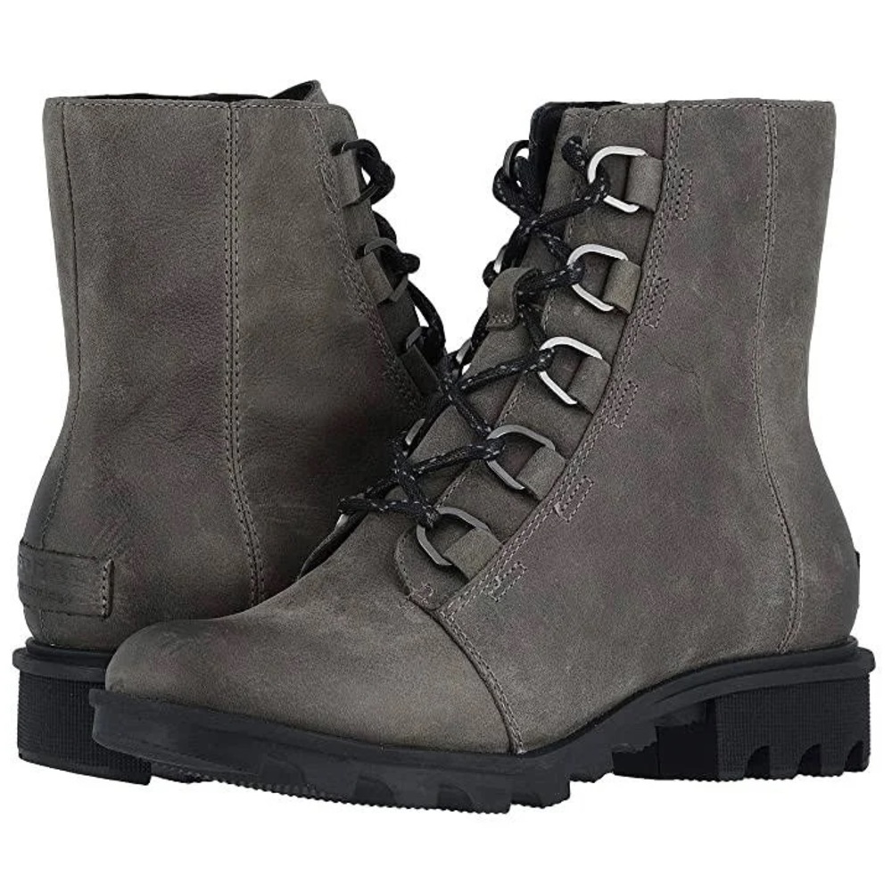 New SØREL PHOENIX SHORT LACE WATERPROOF BOOT Quarry Sz 9 Leather Ankle NWOT $79